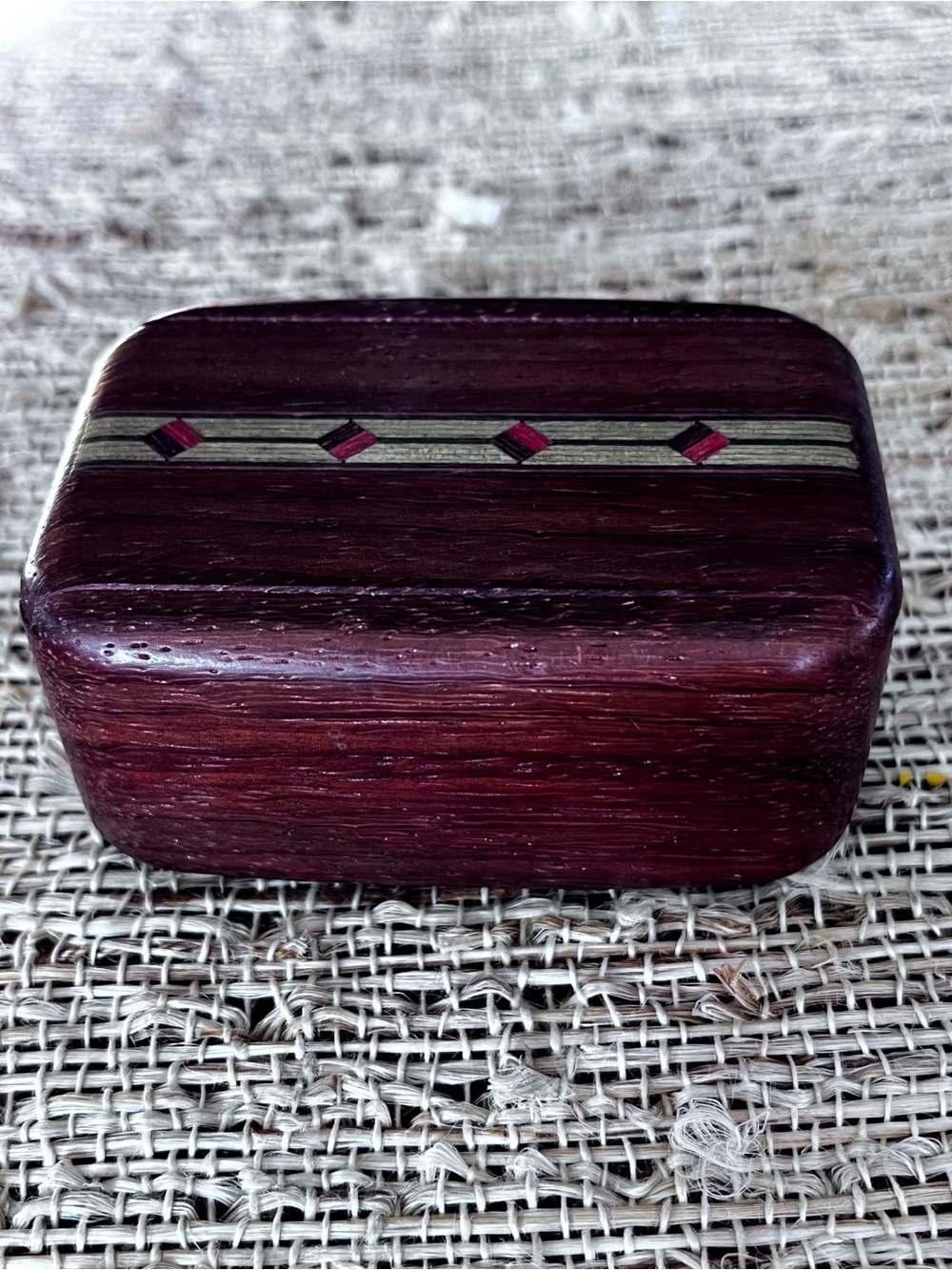 Handcrafted Wooden Paperweight Box — Deep Mahogany with Inlay